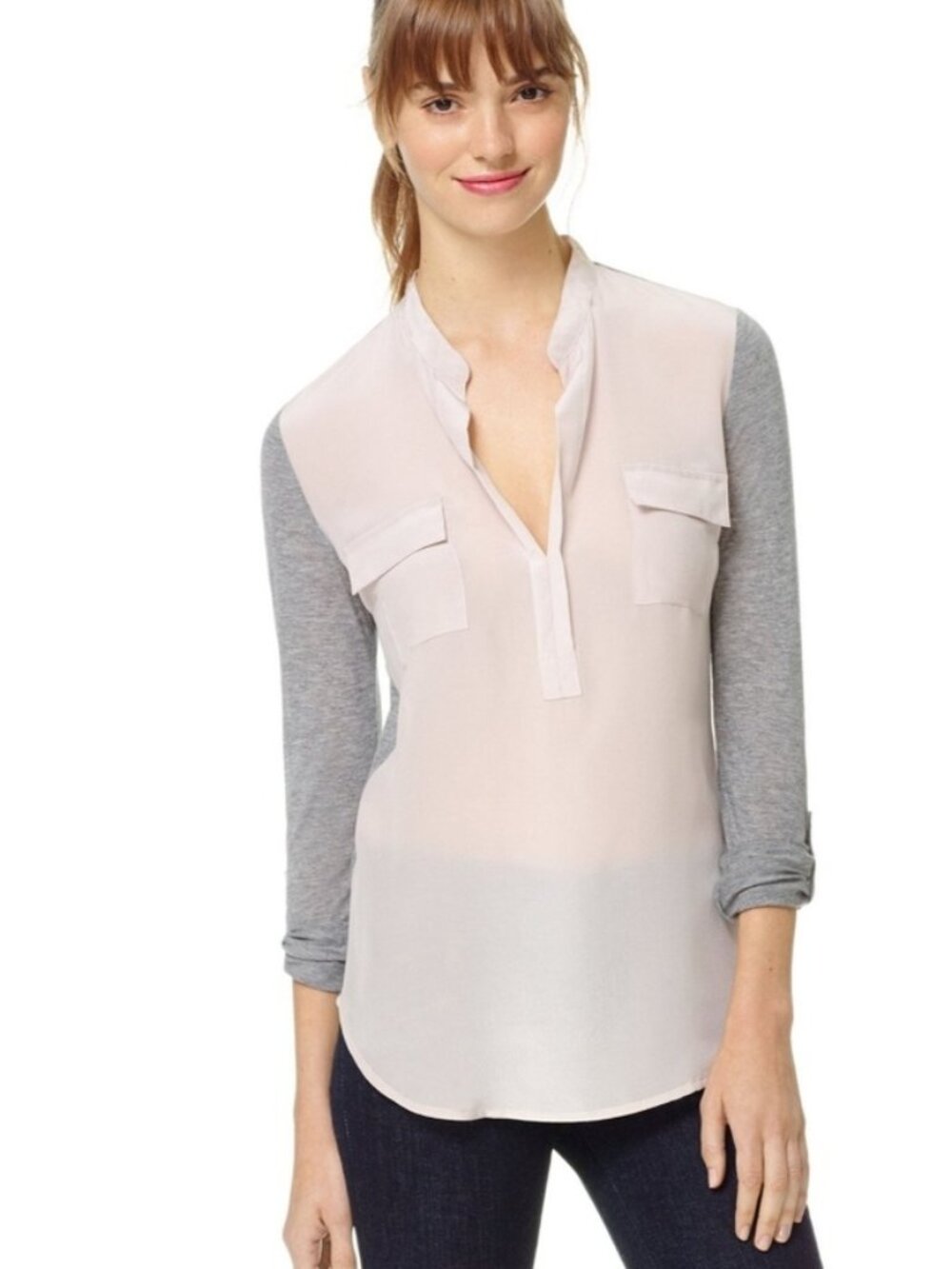 Babaton by Aritzia blouse sheer ivory silk front panel Size S